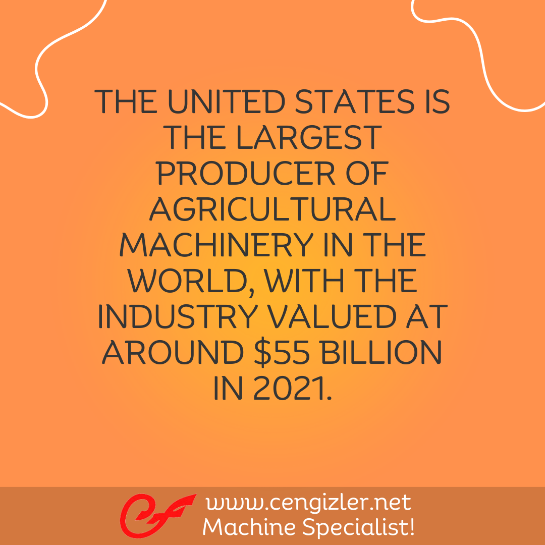 4 The United States is the largest producer of agricultural machinery in the world, with the industry valued at around $55 billion in 2021